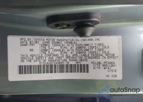 2004 Toyota Sienna Xle z USA, uszkodzony, nr VIN 5TDZA22C34S045170